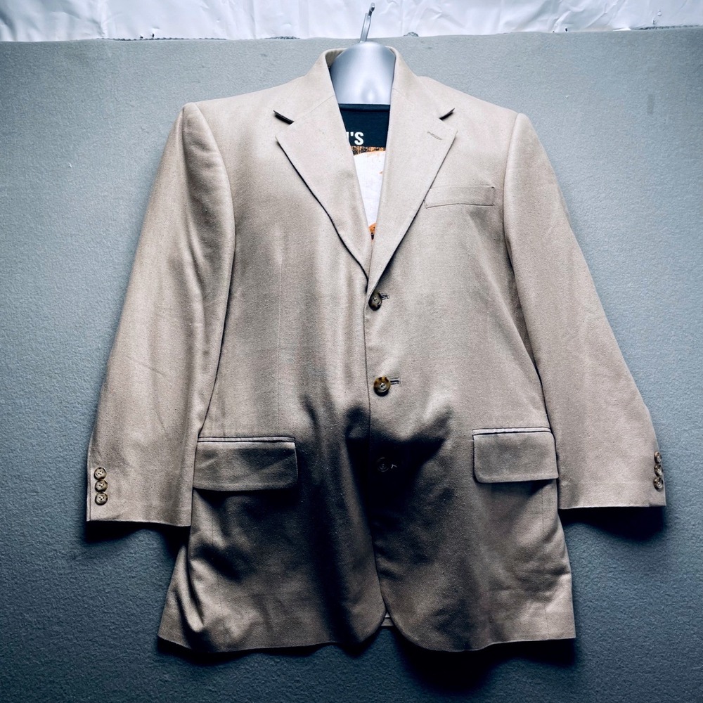 Oscar De La Renta Silk Blazer Mens 41R Beige Sport Coat Resort Wedding Jacket